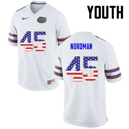 Youth Florida Gators #45 Charles Nordman NCAA Nike White USA Flag Fashion Authentic Stitched College Football Jersey KJW8362AL